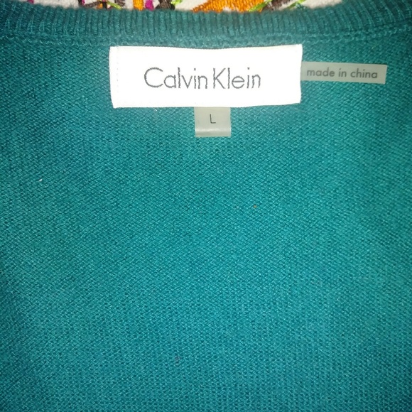CALVIN KLEIN Turquoise w/silver for sparkle Sweater Top - Picture 2 of 4